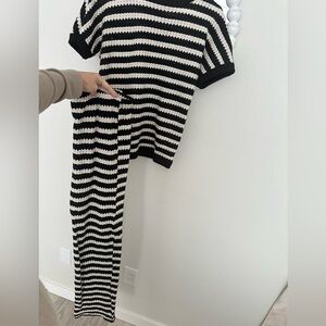 Boohoo Black & White Striped Wide Leg Pants Set